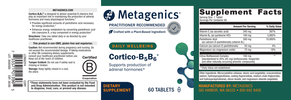 Metagenics supplement label with product details and branding