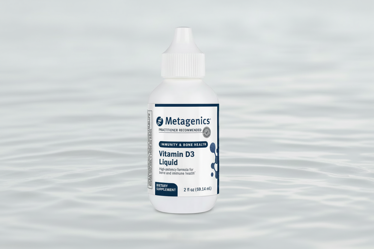Metagenics Vitamin D3 Liquid supplement bottle on a white background