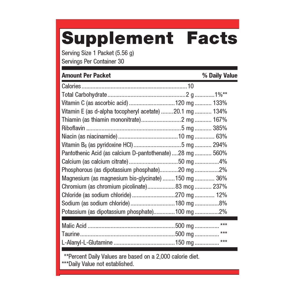Supplement facts label with detailed nutritional information on a white background
