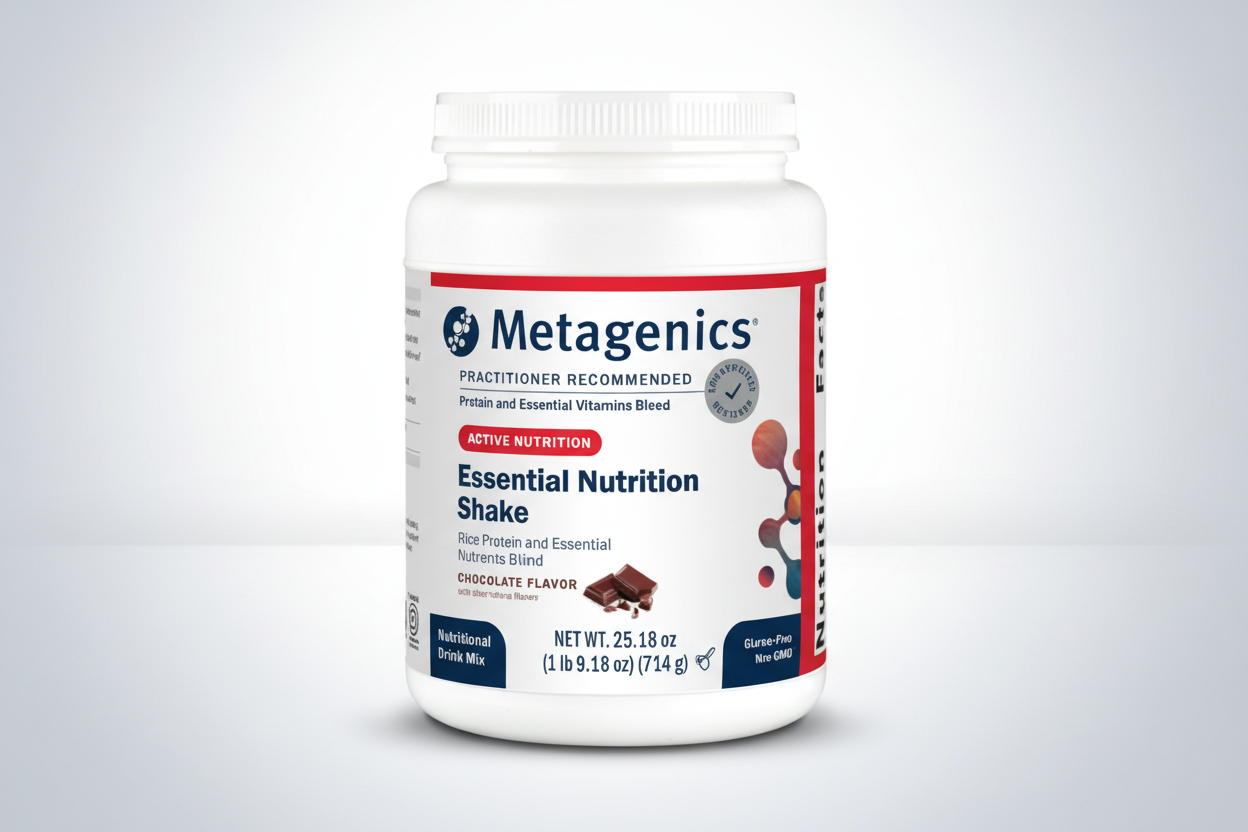 Metagenics Essential Nutrition Shake container on a white background