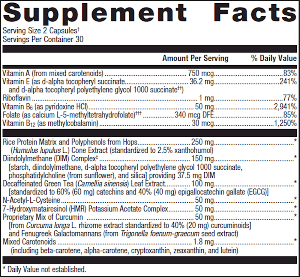Supplement facts label with detailed nutritional information on a white background