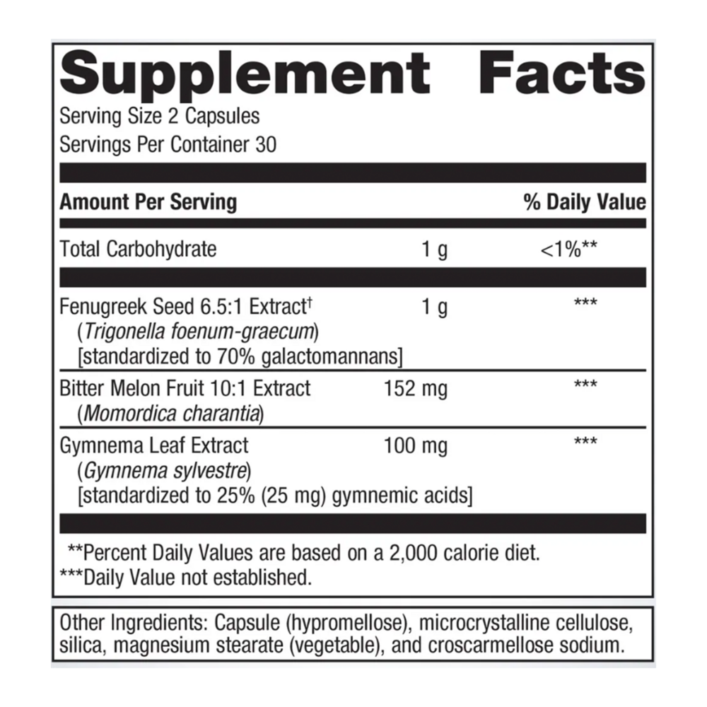 Supplement facts label with detailed nutritional information on a white background
