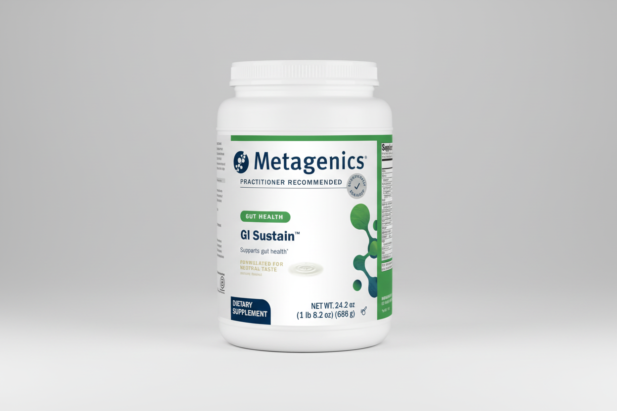 Metagenics GI Sustain dietary supplement container on a white background