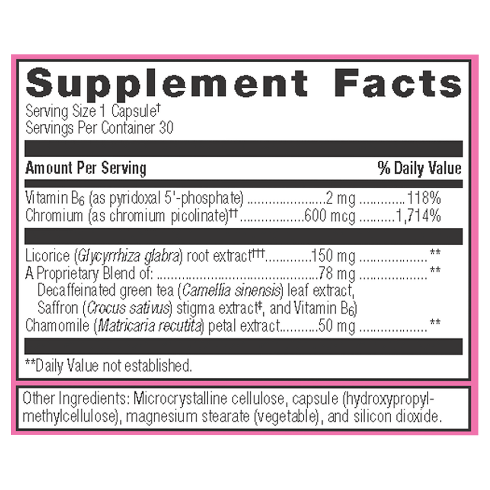 Supplement facts label with various ingredients and their amounts on a white background