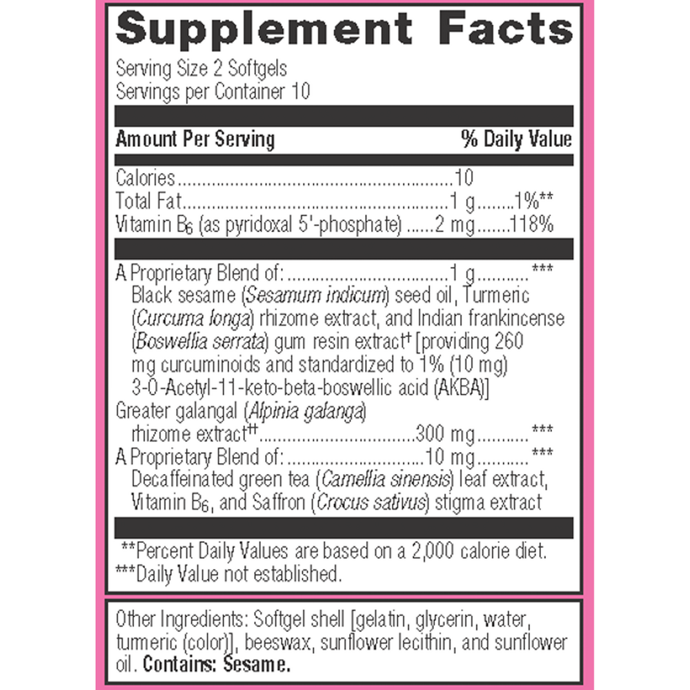 Supplement facts label with detailed nutritional information on a white background