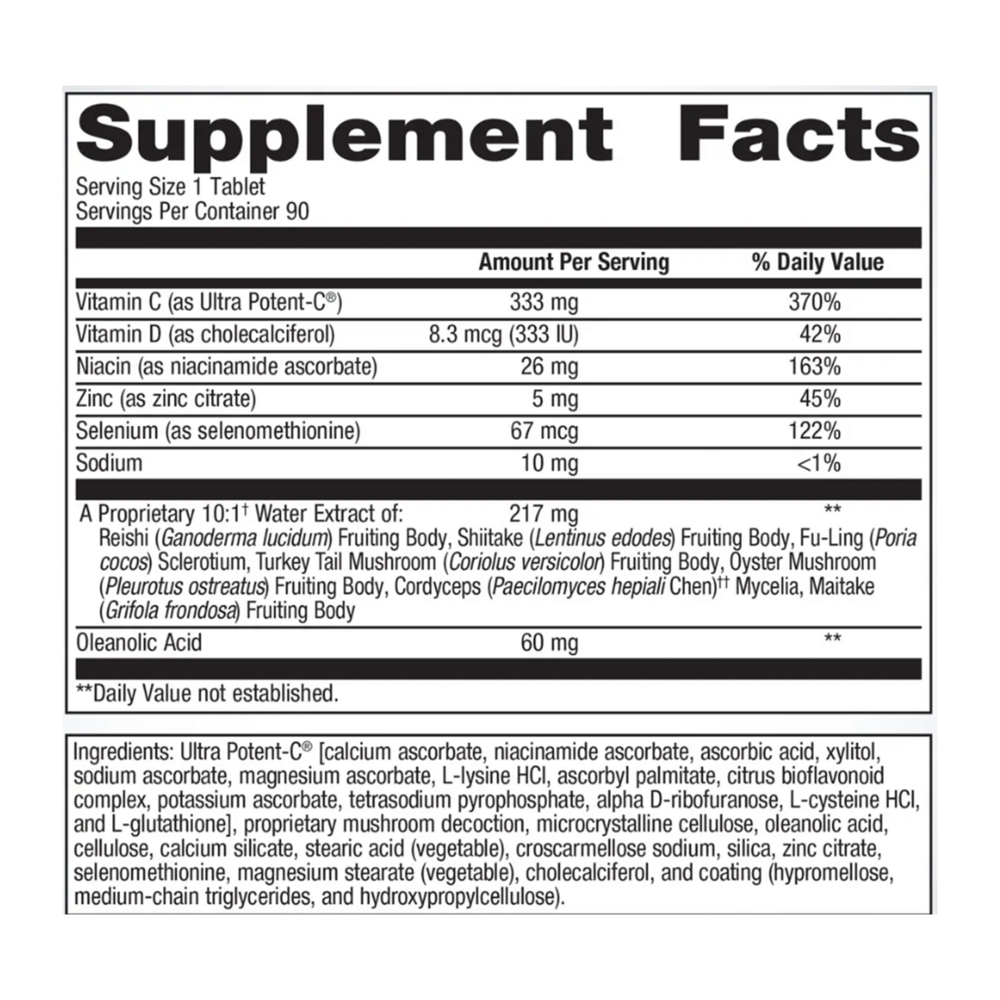 Supplement facts label with detailed nutritional information on a white background
