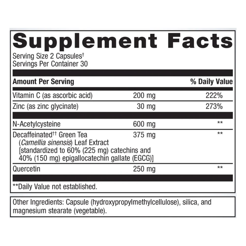 Supplement facts label with detailed nutritional information on a white background