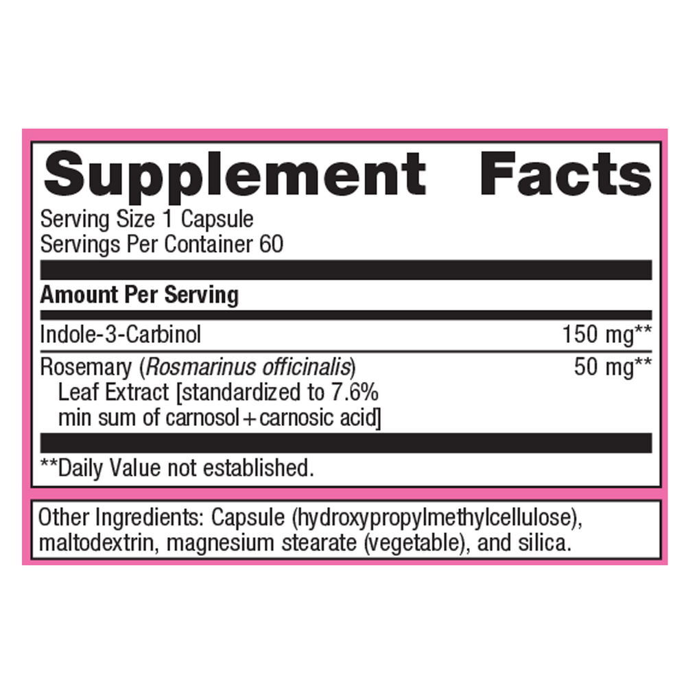 Supplement facts label with pink border on a white background