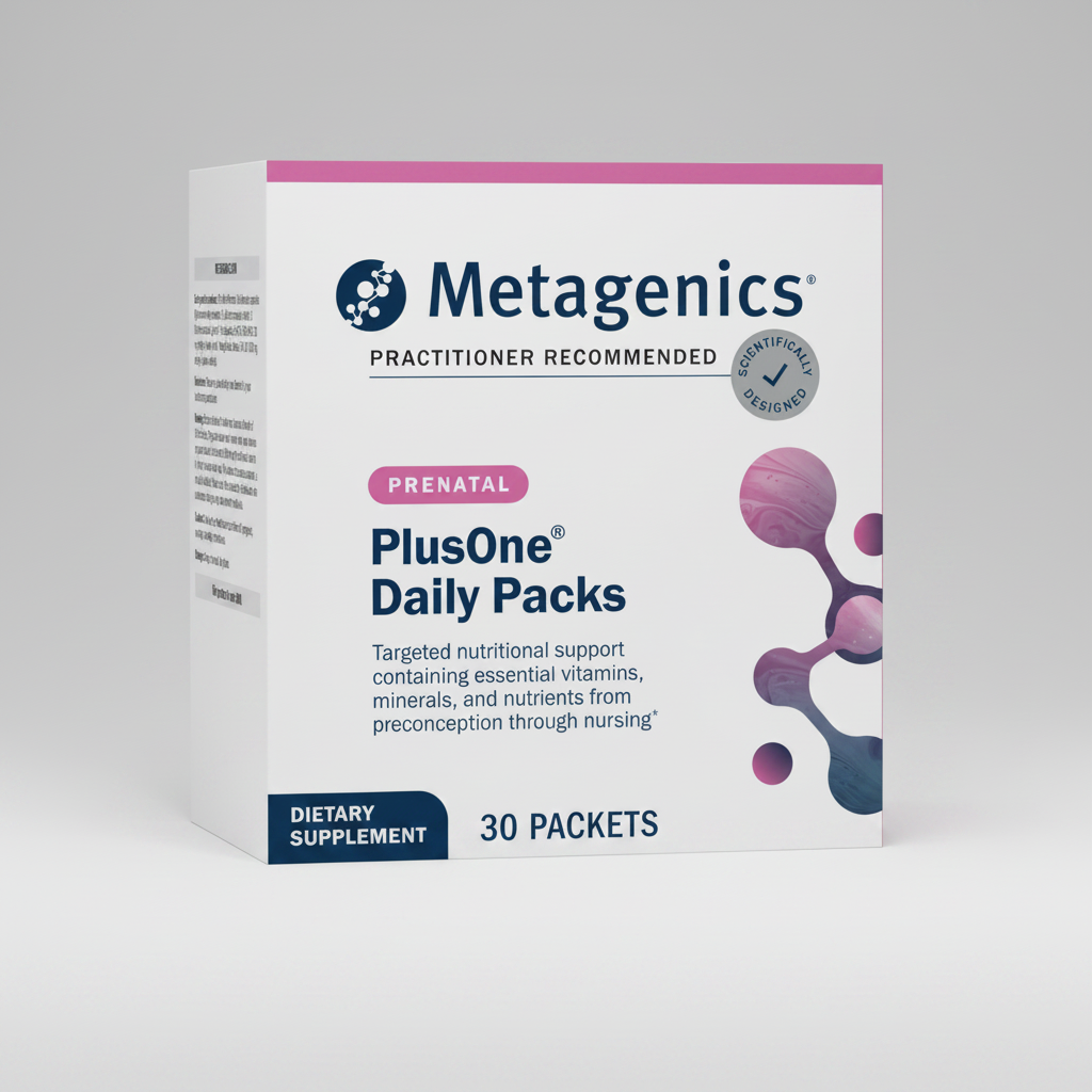 Metagenics PlusOne Prenatal Daily Packs supplement packaging on a white background