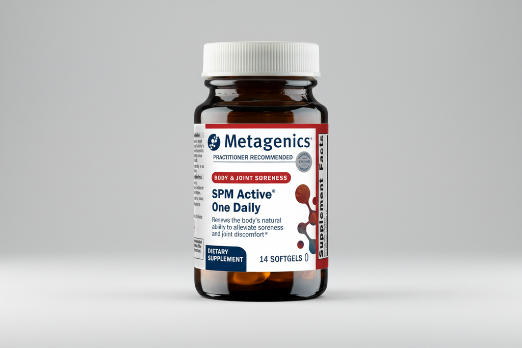 Metagenics SPM Active One Daily dietary supplement bottle on a white background
