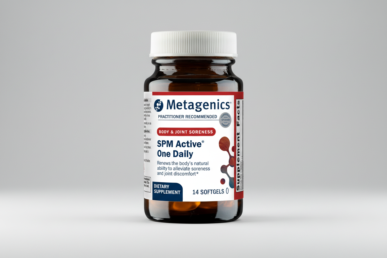 Metagenics SPM Active One Daily dietary supplement bottle on a white background