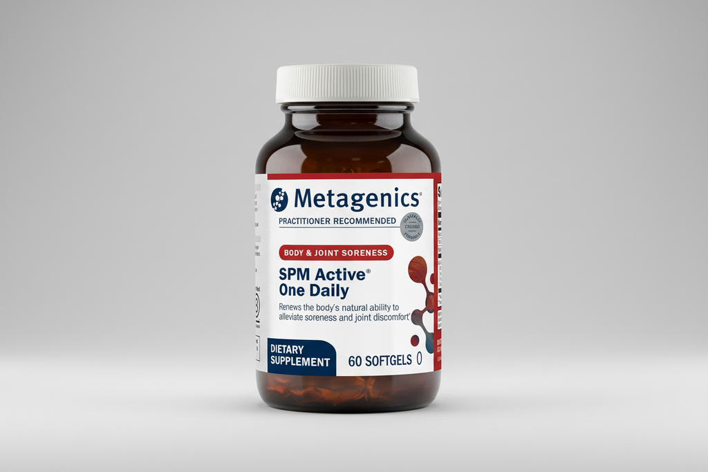 Metagenics SPM Active One Daily dietary supplement bottle on a white background