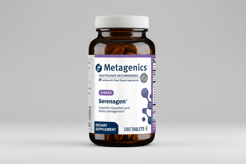 Metagenics Serenagen dietary supplement bottle on a white background