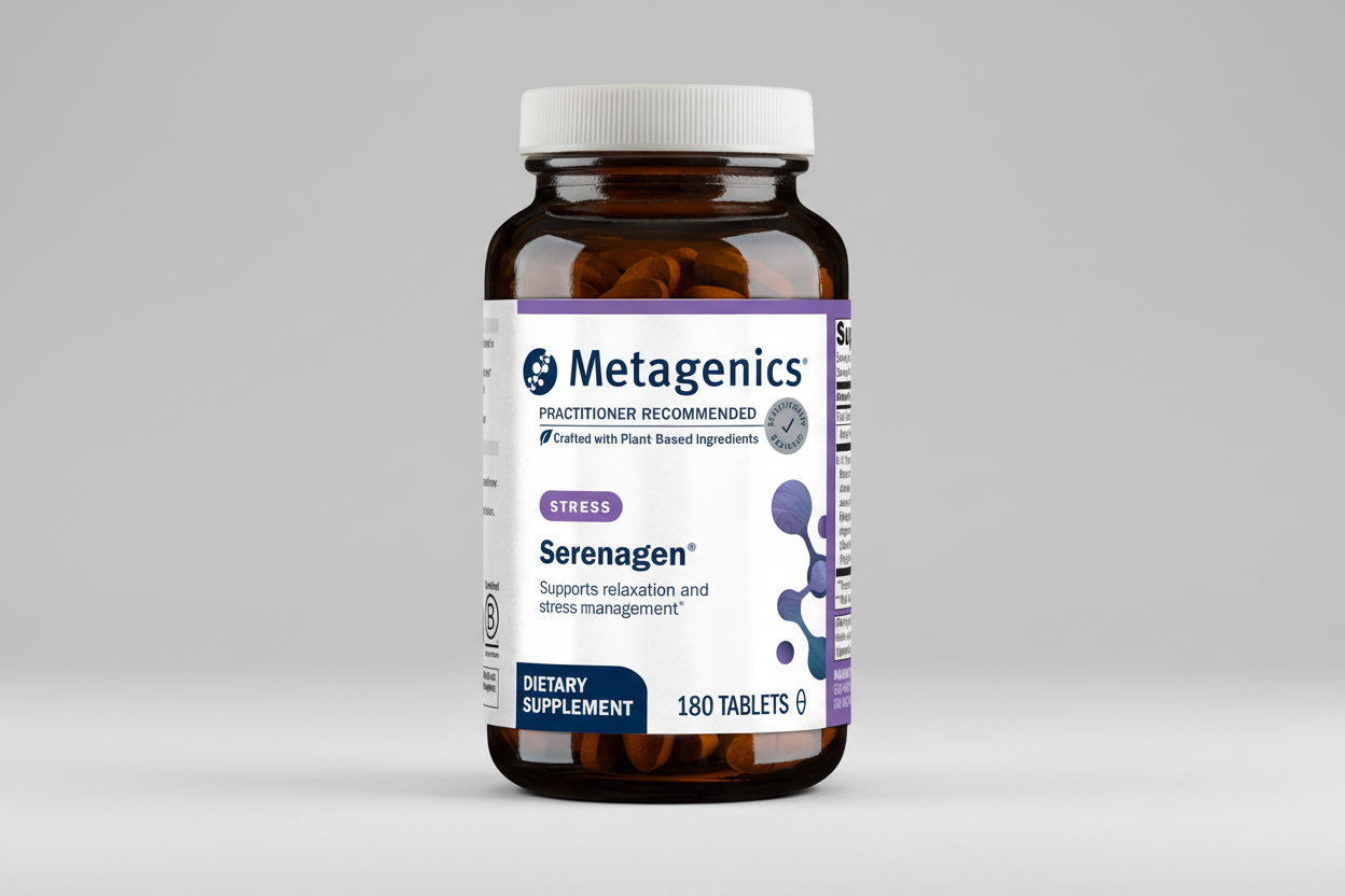 Metagenics Serenagen dietary supplement bottle on a white background