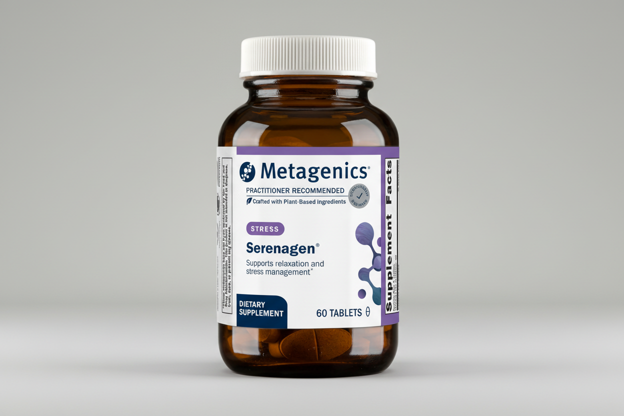Metagenics Serenagen dietary supplement bottle on a white background