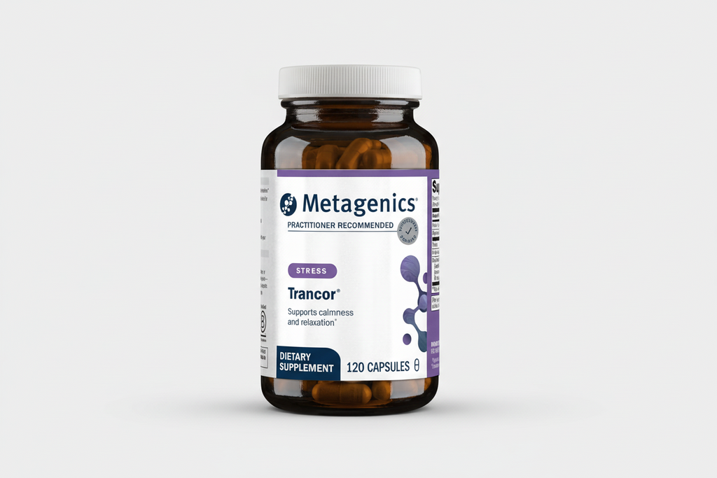 Metagenics Trancor dietary supplement bottle on a white background