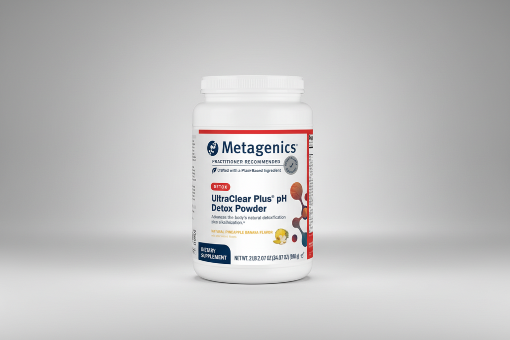 Metagenics UltraClear Plus pH Detox Powder container on a white background