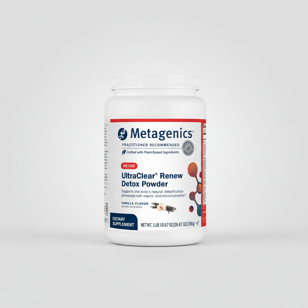 Metagenics UltraClear Renew Detox Powder container on a white background
