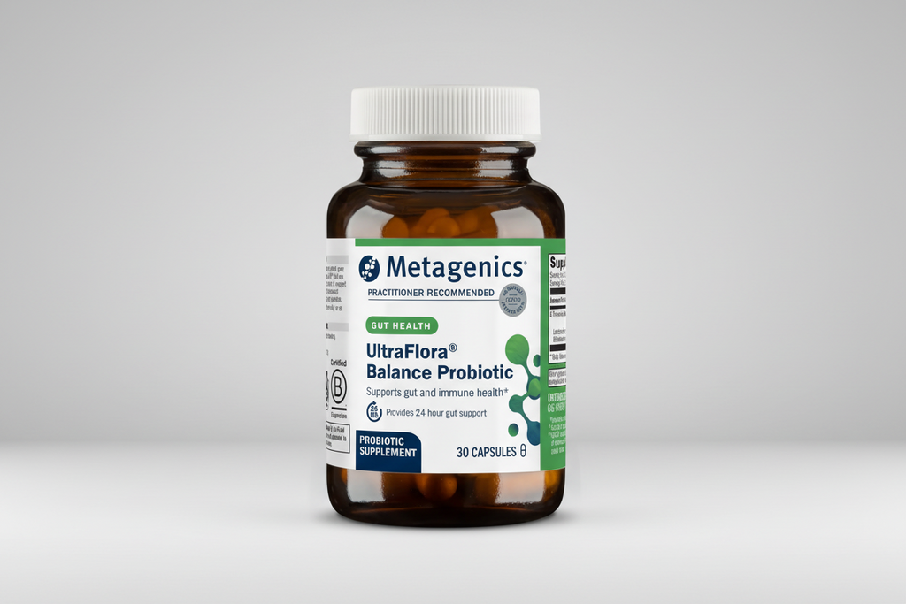 Metagenics UltraFlora Balance Probiotic bottle on a white background
