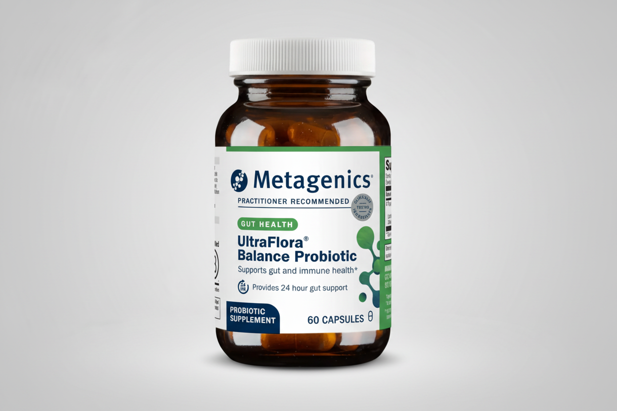 Metagenics UltraFlora Balance Probiotic bottle on a white background