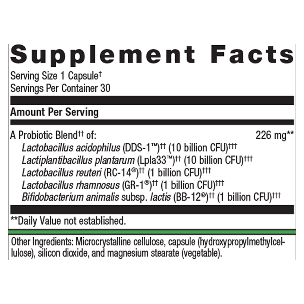 Supplement facts label for a probiotic blend capsule