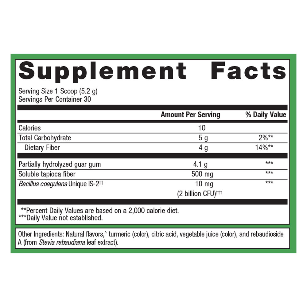 Supplement facts label with green border on a white background