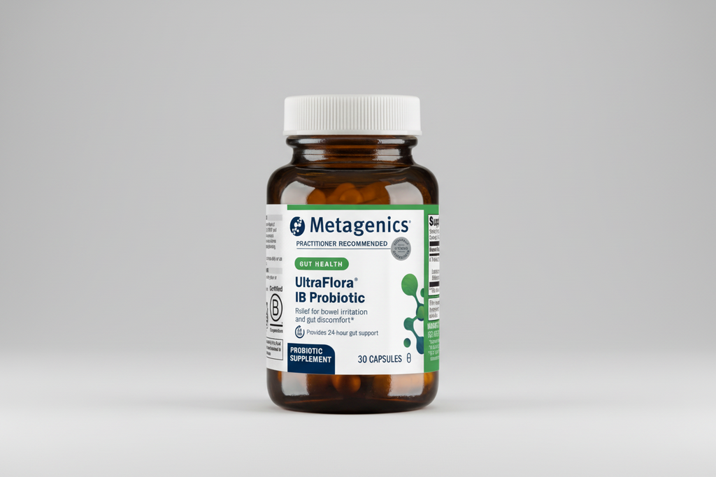 Metagenics UltraFlora IB Probiotic bottle on a white background
