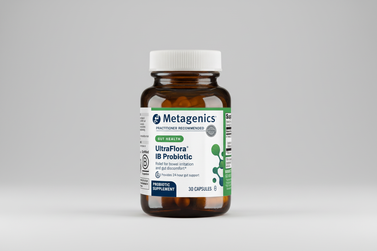 Metagenics UltraFlora IB Probiotic bottle on a white background