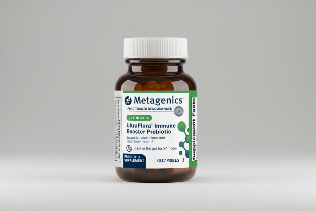Metagenics UltraFlora Immune Booster Probiotic bottle on a white background