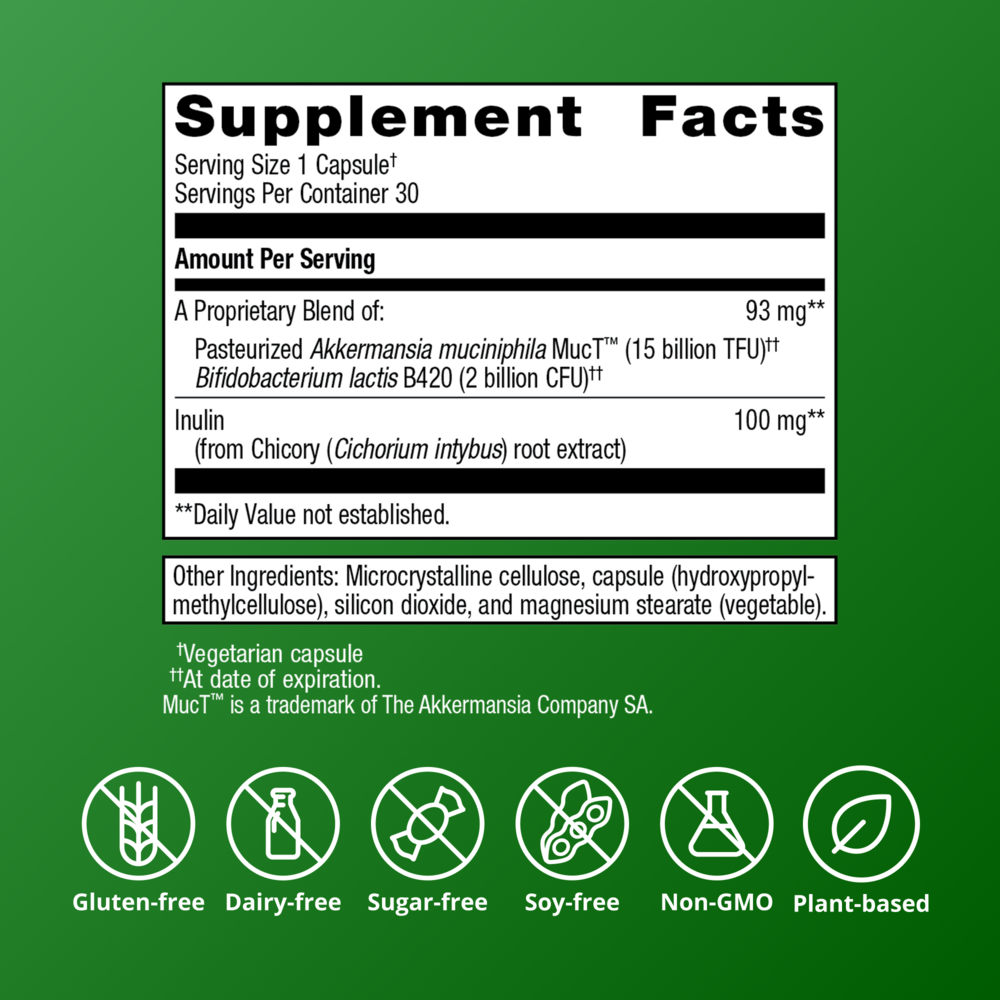 Supplement facts label with green background and white text