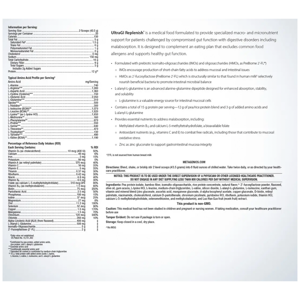 Nutritional label or product information sheet with text and numbers on a white background