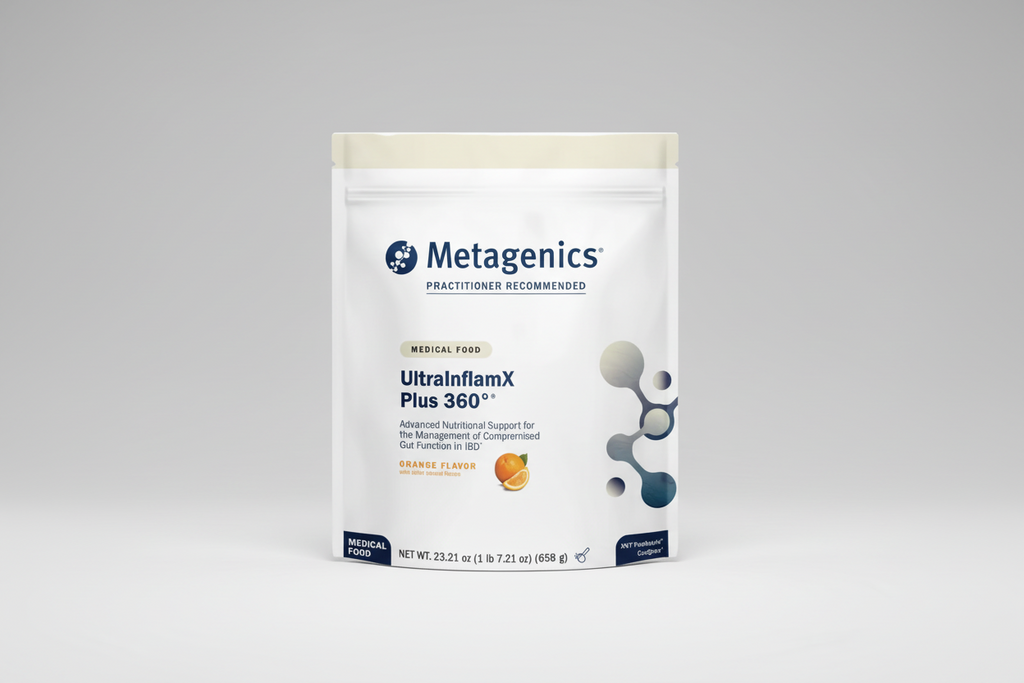 Metagenics UltrainflamX Plus 360° medical food package on a white background