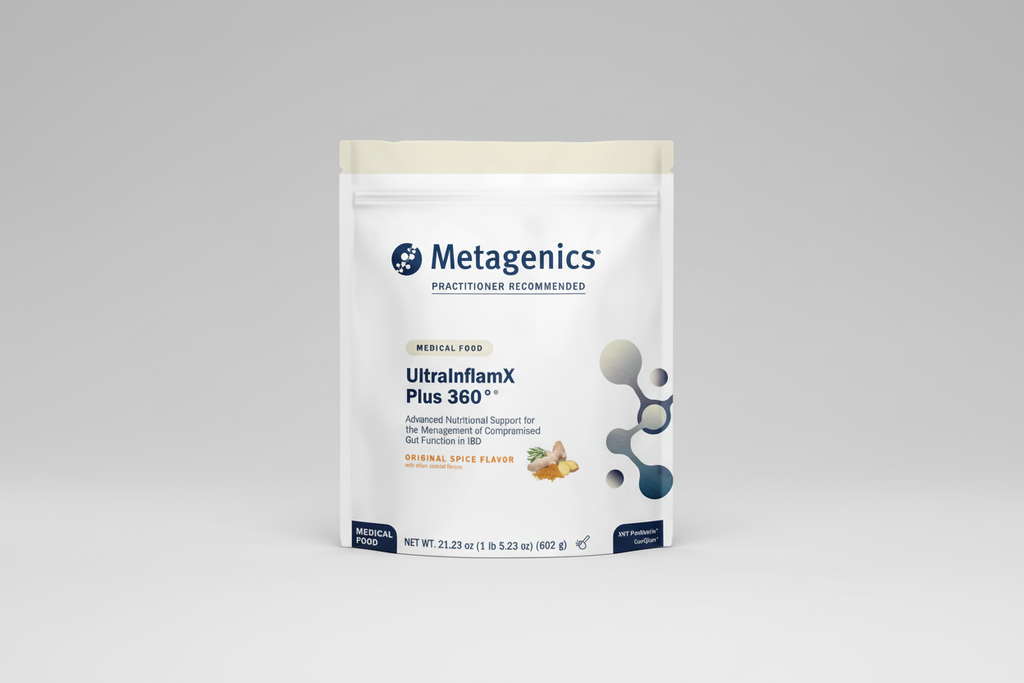 Metagenics UltrainflamX Plus 360° medical food package on a white background