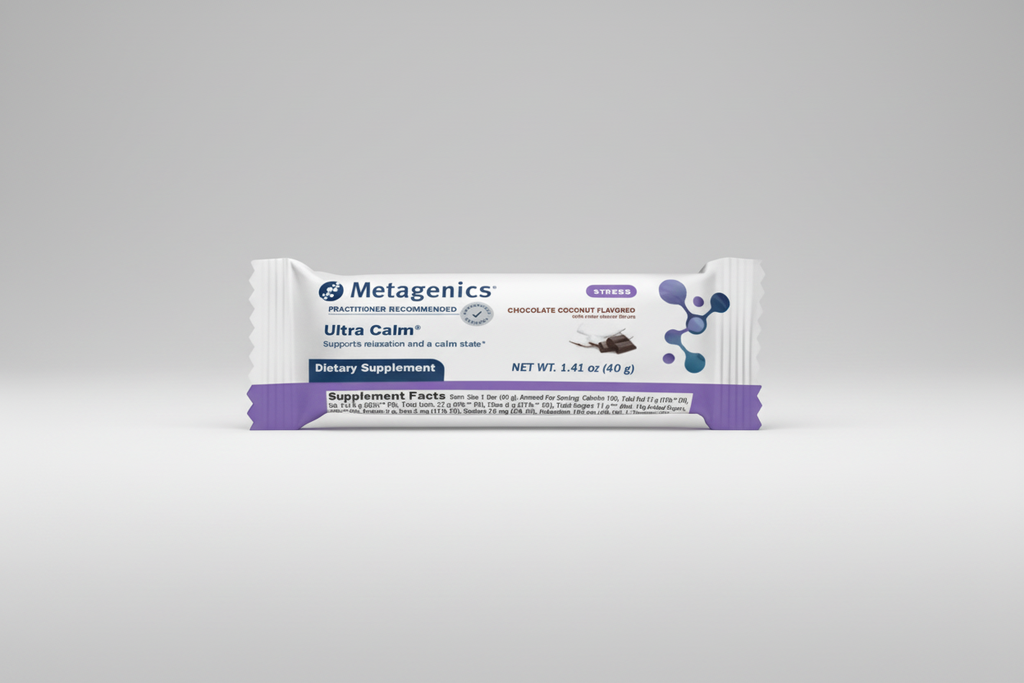 Metagenics Ultra Calm dietary supplement package on a white background