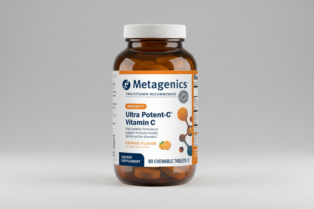Metagenics Ultra Potent-C Vitamin C supplement bottle on a white background