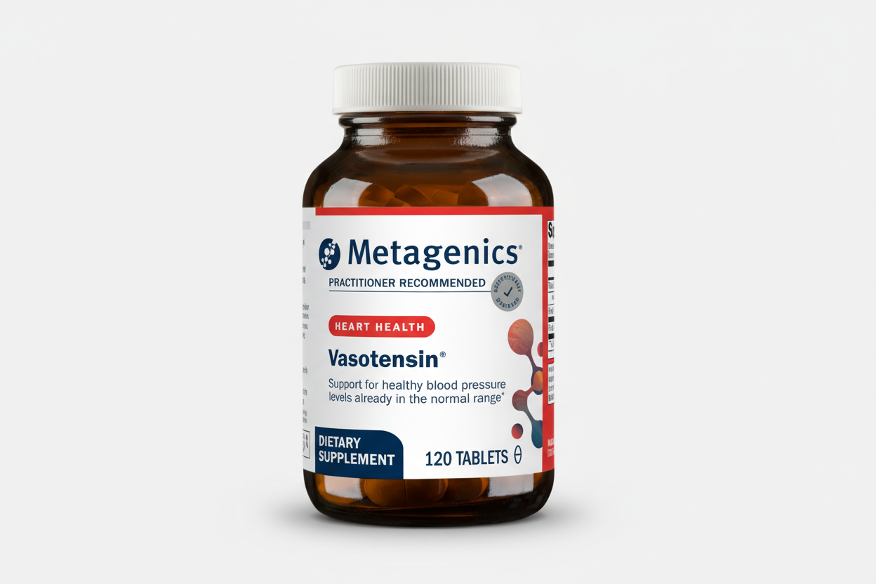 Metagenics Vasotensin dietary supplement bottle on a white background