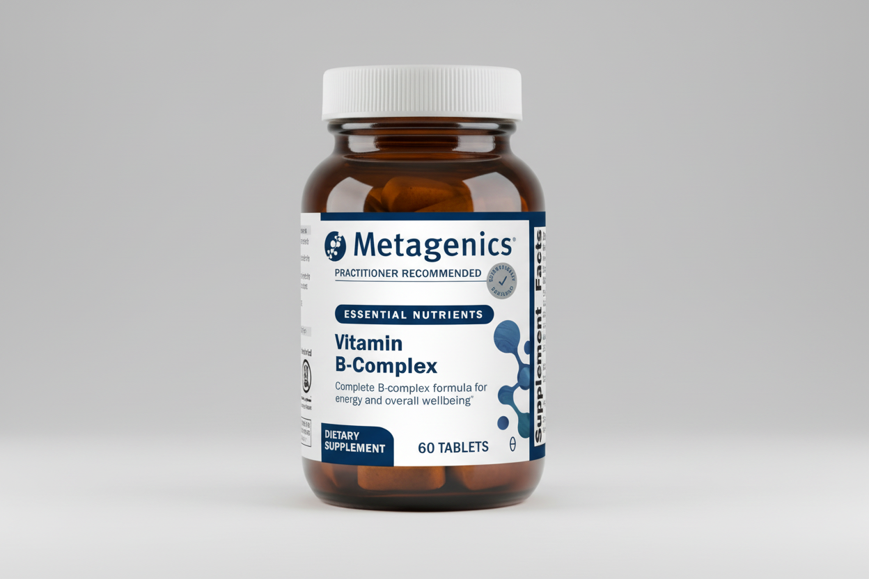 Metagenics Vitamin B-Complex supplement bottle on a white background