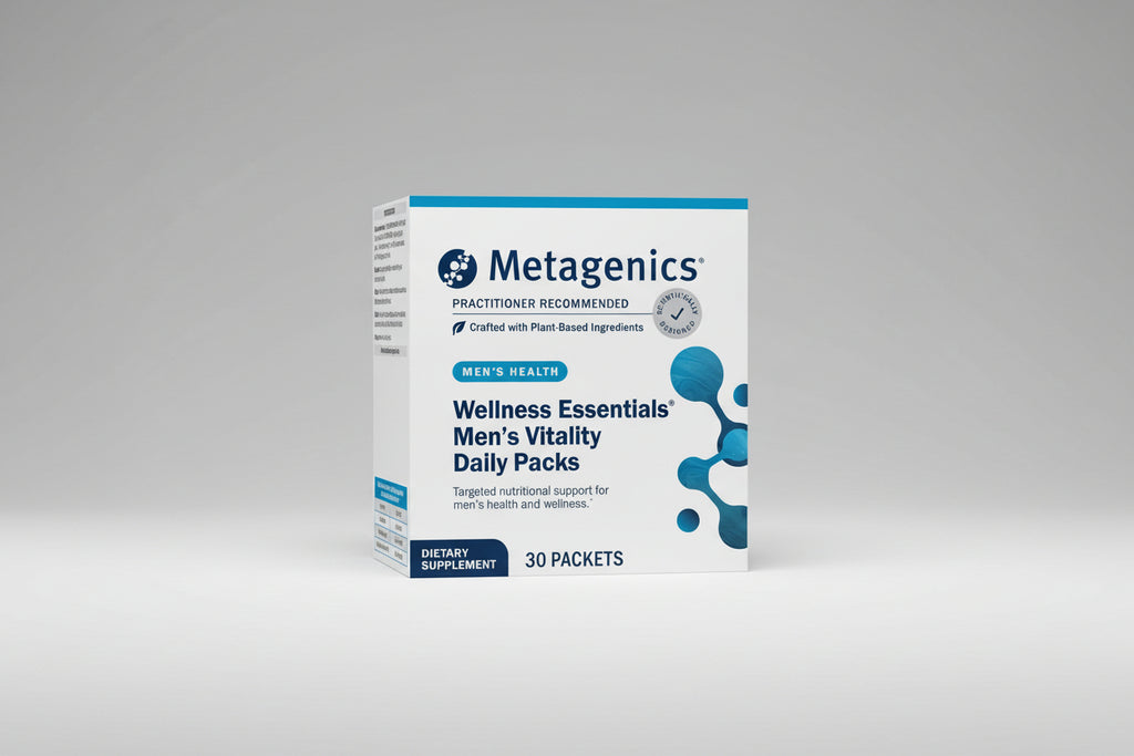 Metagenics Men's Health Wellness Essentials supplement packaging on a white background