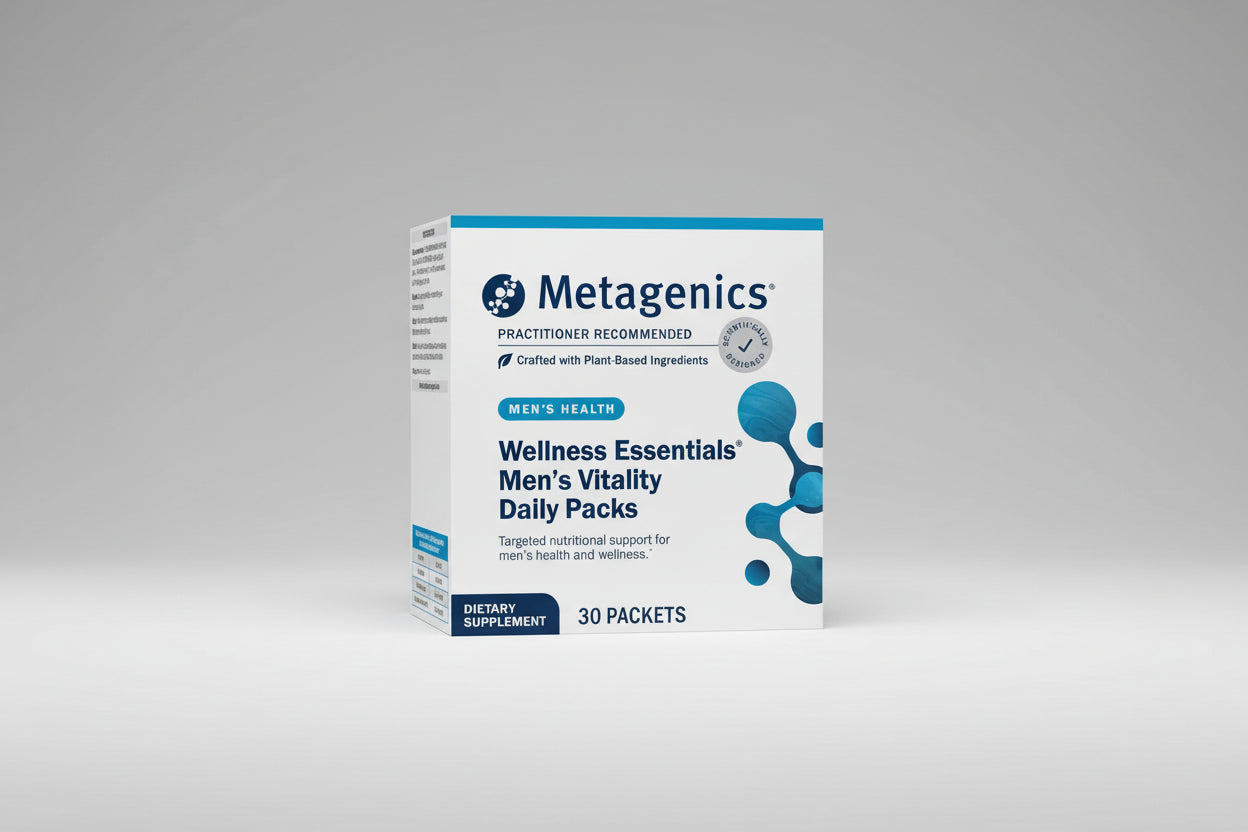 Metagenics Men's Health Wellness Essentials supplement packaging on a white background