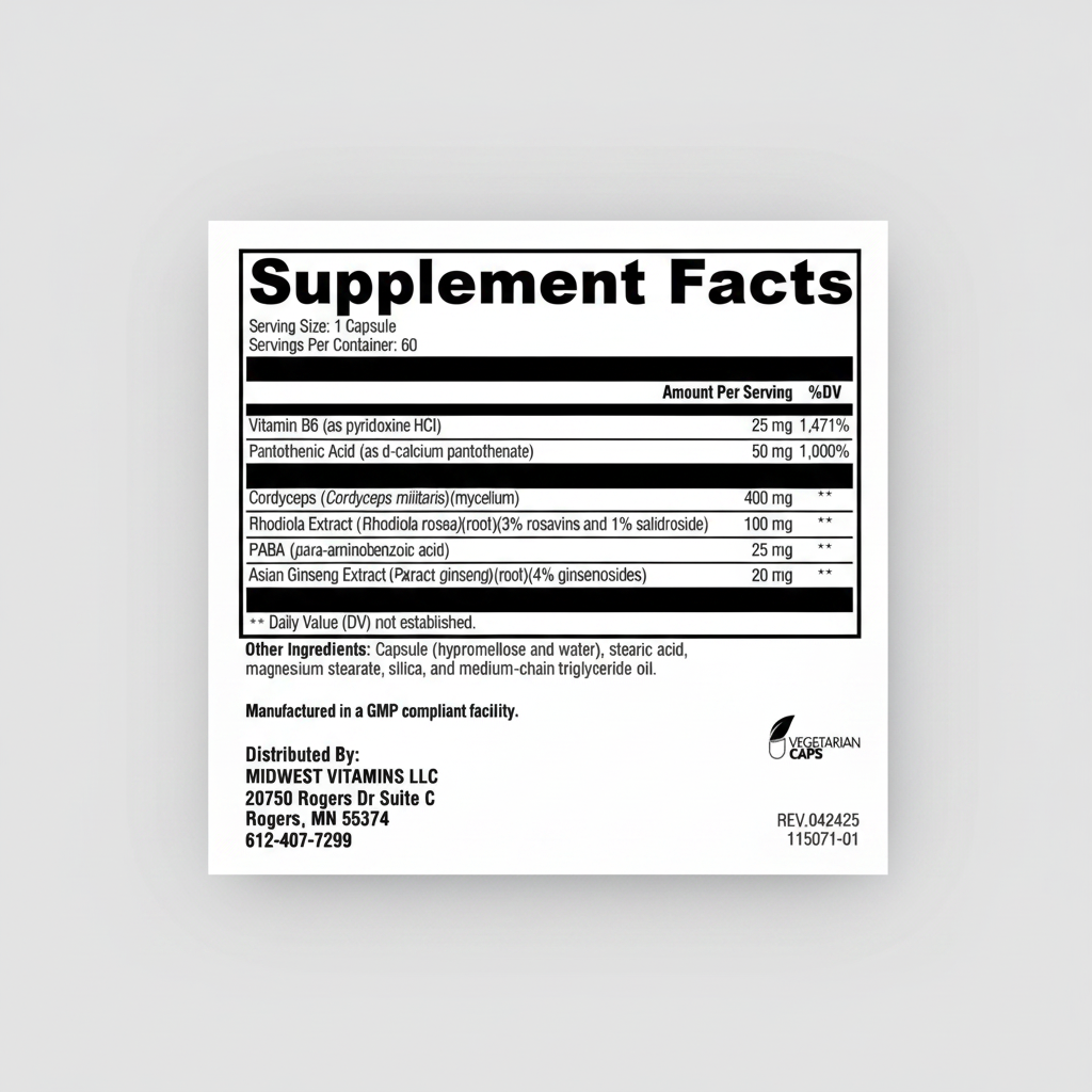 Supplement facts label with detailed nutritional information on a white background