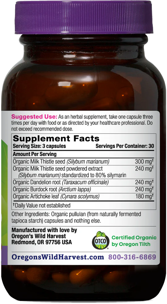 Oregon's Wild Harvest Milk Thistle Dandelion 90 Capsules
