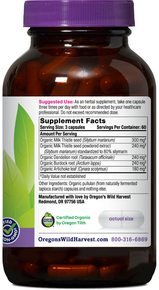 Oregon's Wild Harvest Milk Thistle Dandelion 180 Capsules