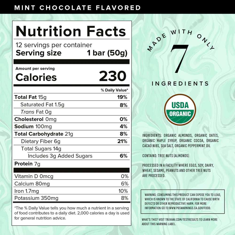 Truvani Mint Chocolate The Only Bar 12 Bars