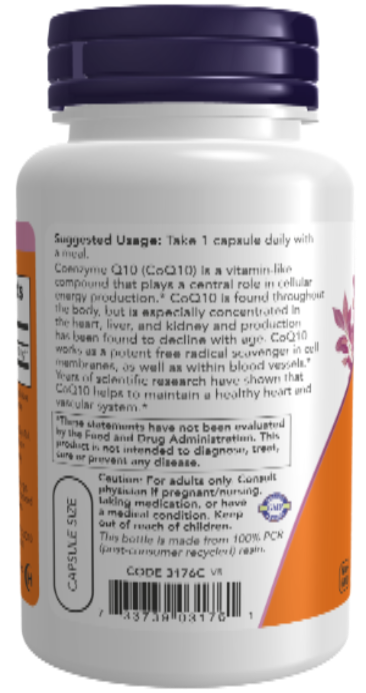 NOW Foods CoQ10 200 mg 60 Veg Capsules bottle