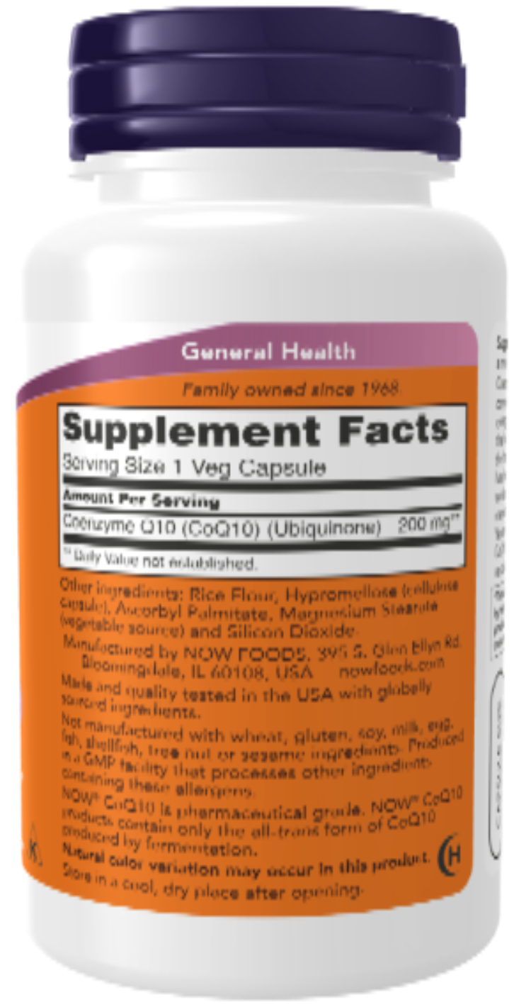 NOW Foods CoQ10 200 mg 60 Veg Capsules bottle