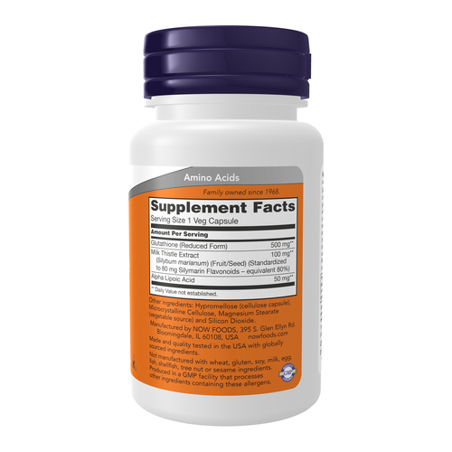 Supplement bottle with purple cap and orange label on a white background