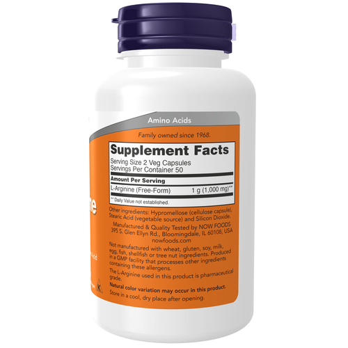 Supplement bottle with purple cap and orange label on a white background