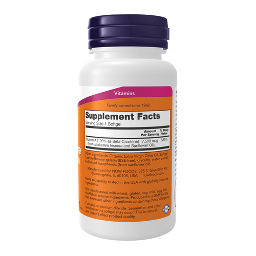 Supplement bottle with purple cap and orange label on a white background