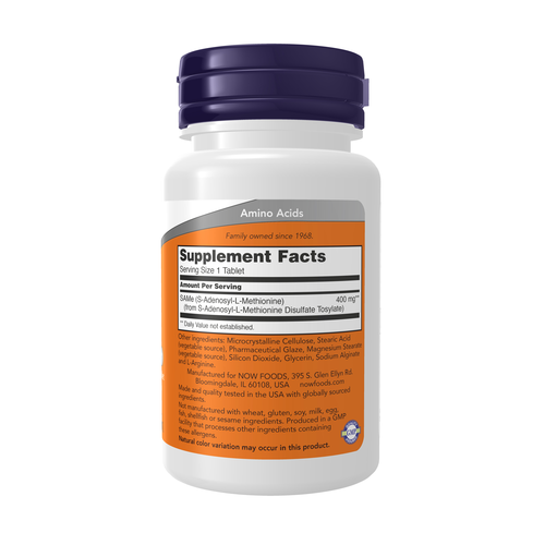 Supplement bottle with purple cap and orange label on a white background
