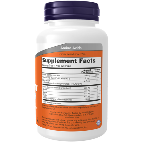 Supplement bottle with purple cap and orange label on a white background